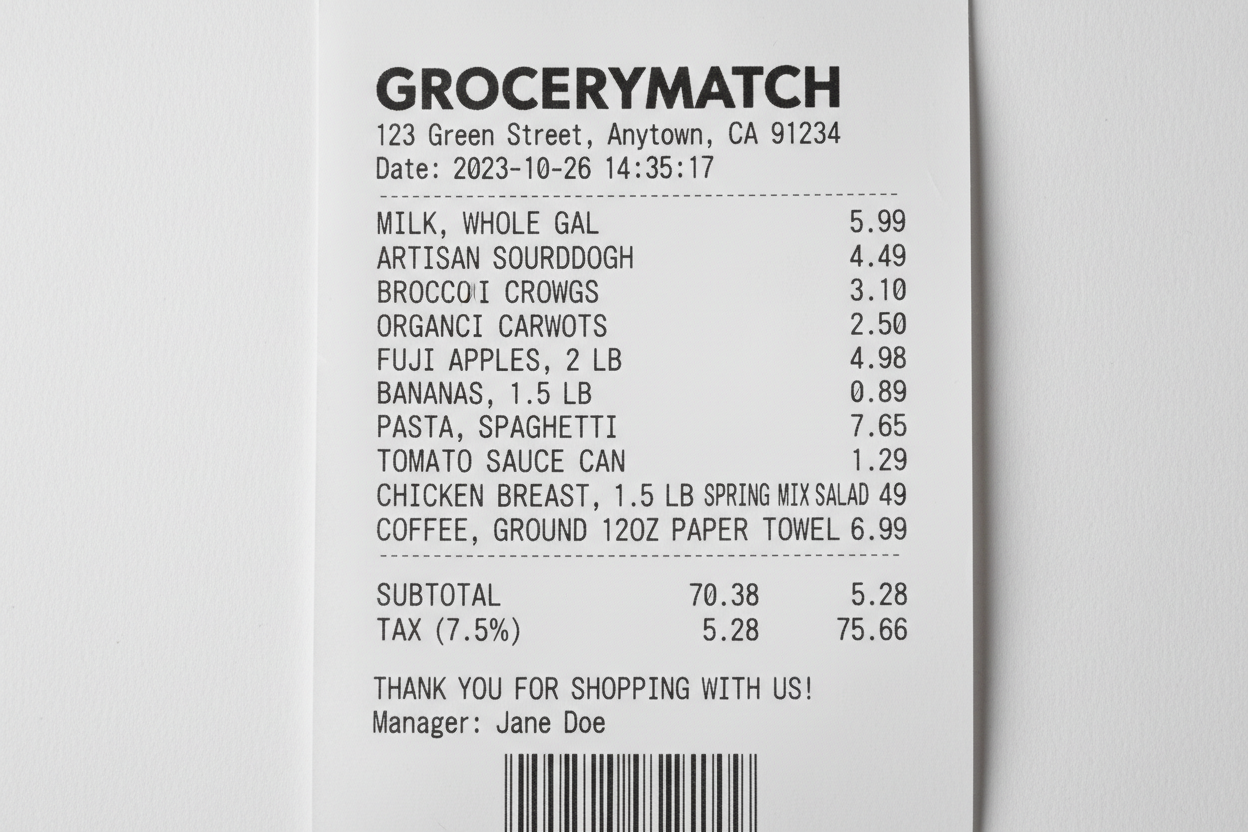 make receipt of groceries